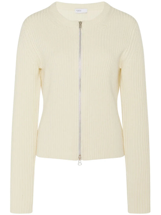 Zip-Up Ribbed Knit Cardigan