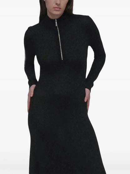 Zip-Up Ribbed Knit Dress