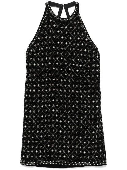 Crystal-Embroidered Velvet Mini Dress