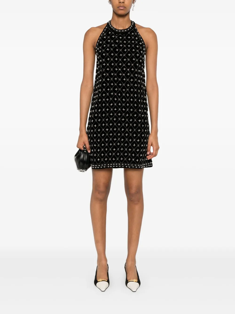 Crystal-Embroidered Velvet Mini Dress