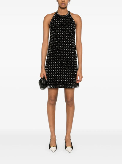 Crystal-Embroidered Velvet Mini Dress