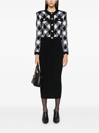 Plissé-Effect Midi Skirt