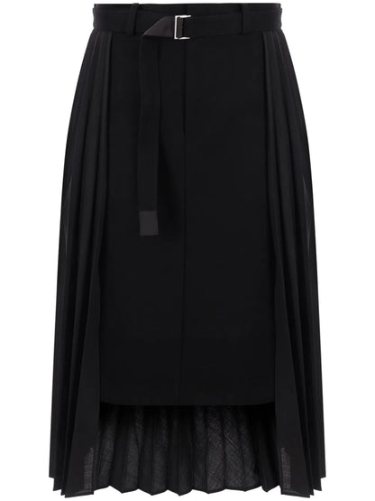 Belted Pleated Midi Skirt
