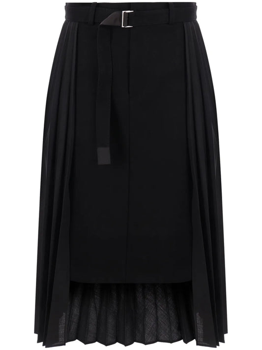 Belted Pleated Midi Skirt