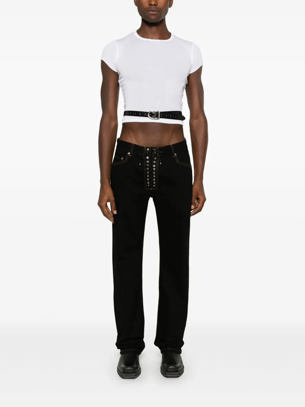 Straight-Leg Lace-Up Jeans