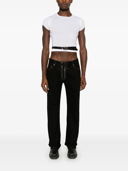 Straight-Leg Lace-Up Jeans