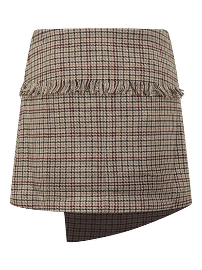 Checked Wrap Mini Skirt