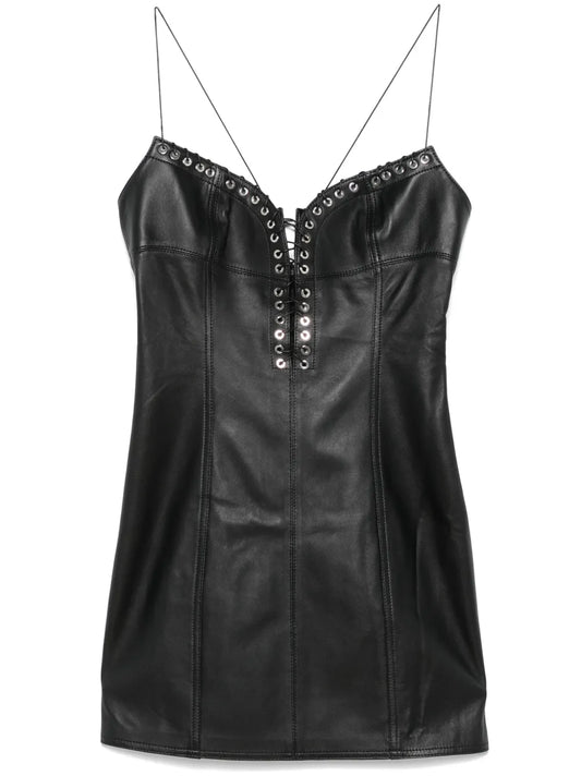 Cleavage Leather Mini Dress