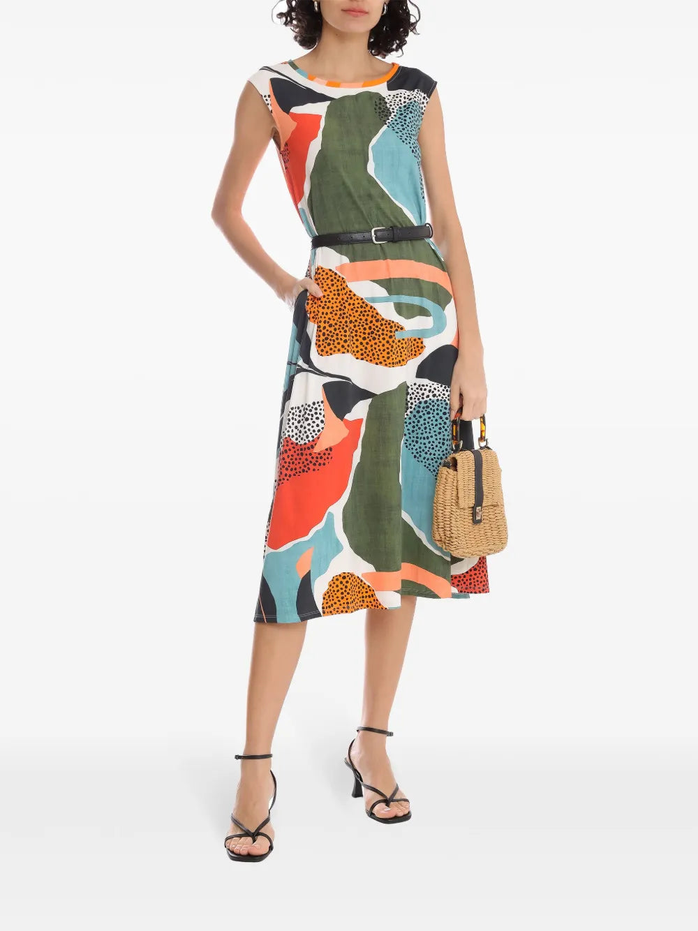 Tie Abstract-Print Midi Dress
