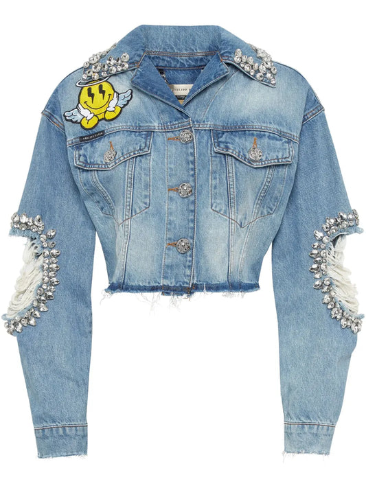 Denim Cropped Smile Jacket