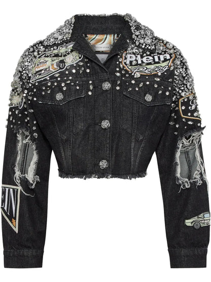 Crystal-Embellished Denim Jacket