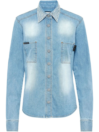 Crystal-Embellished Denim Shirt