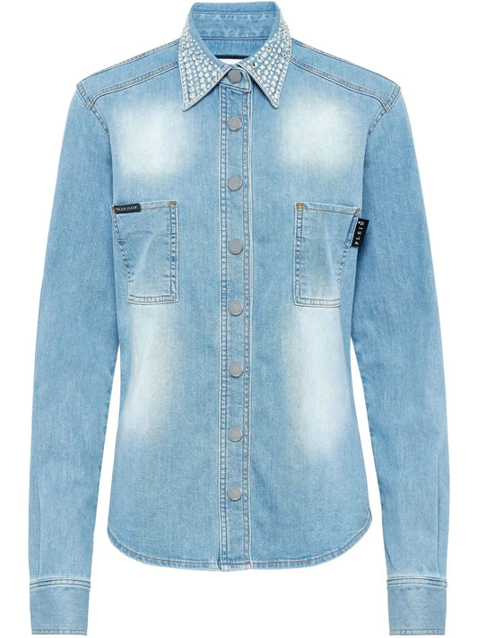 Crystal-Embellished Denim Shirt