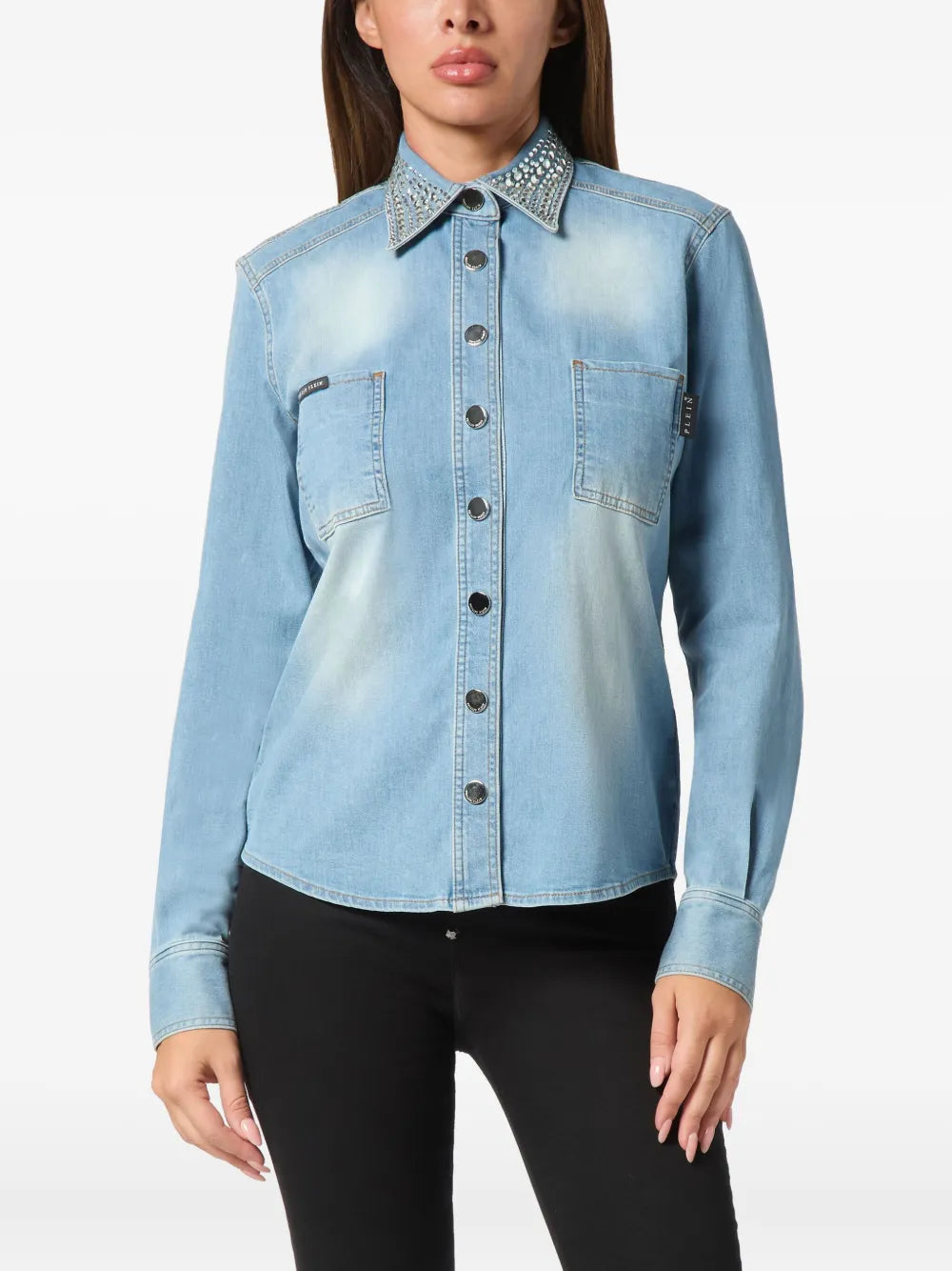 Crystal-Embellished Denim Shirt