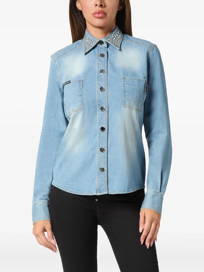 Crystal-Embellished Denim Shirt