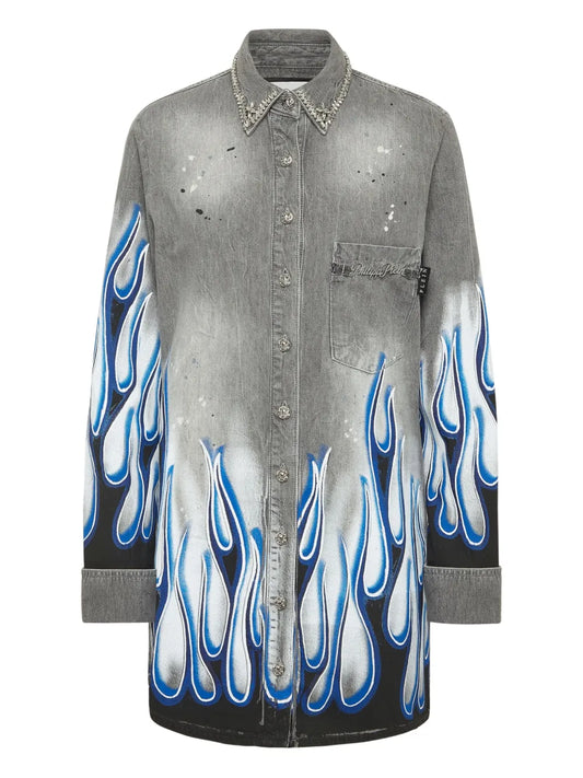 Graphic-Print Denim Shirt