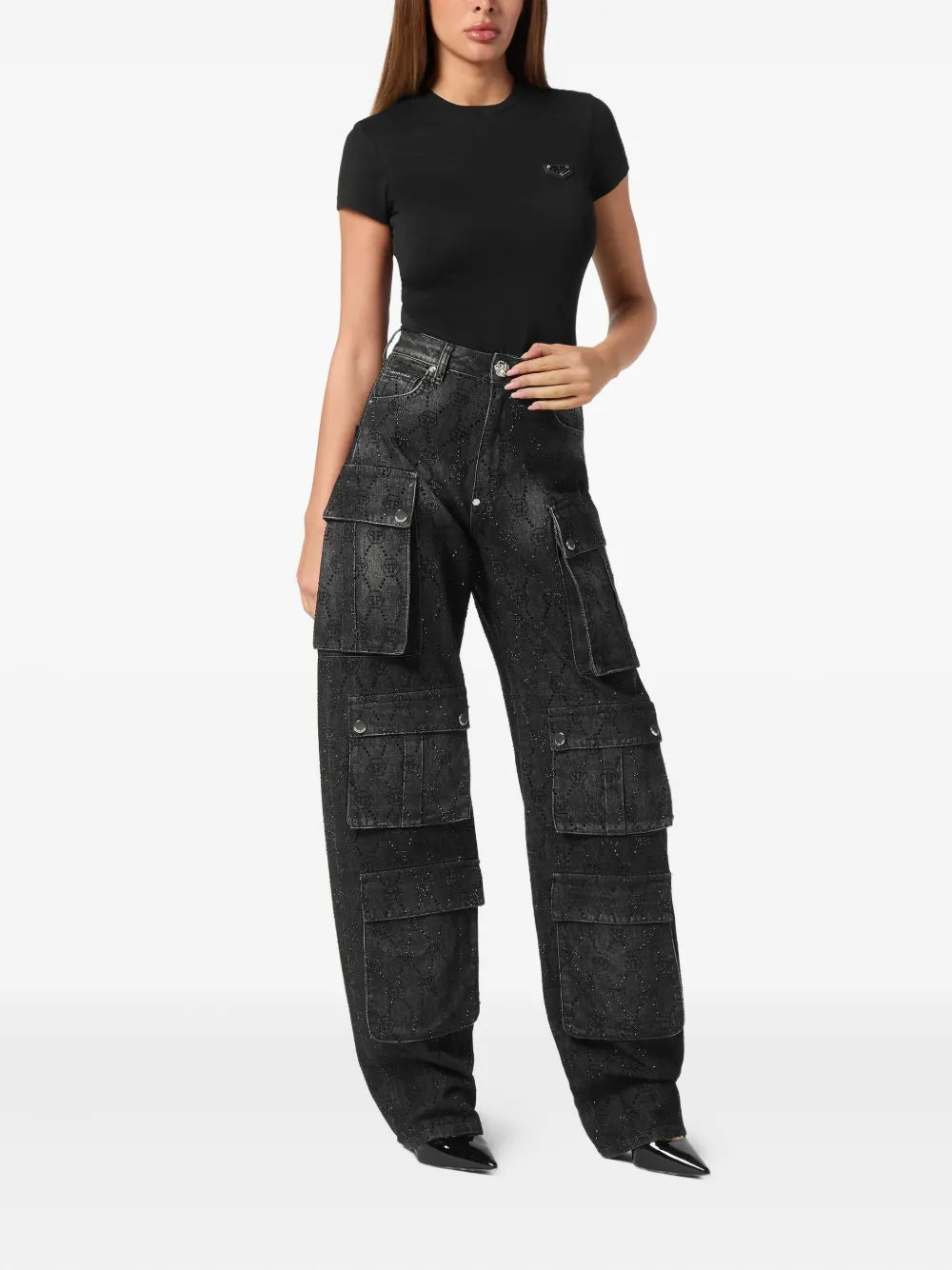 Cargo Monogram Strass Jeans