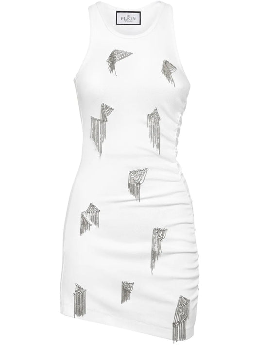 Fringe-Detail Ribbed Mini Dress