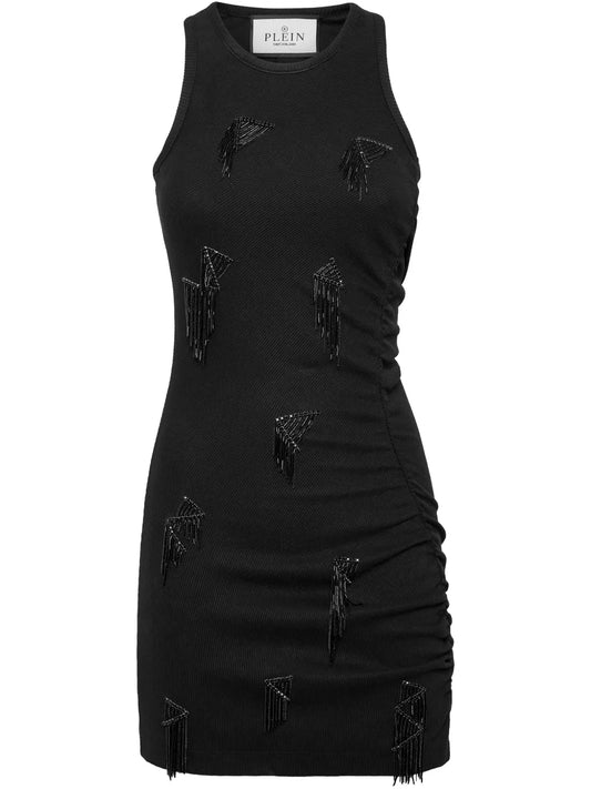 Fringe-Detail Ribbed Mini Dress