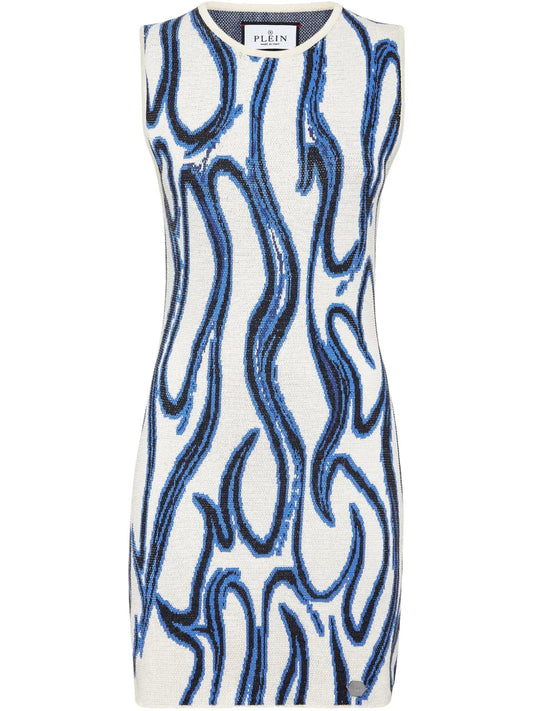 Patterned-Jacquard Flame-Motif Mini Dress