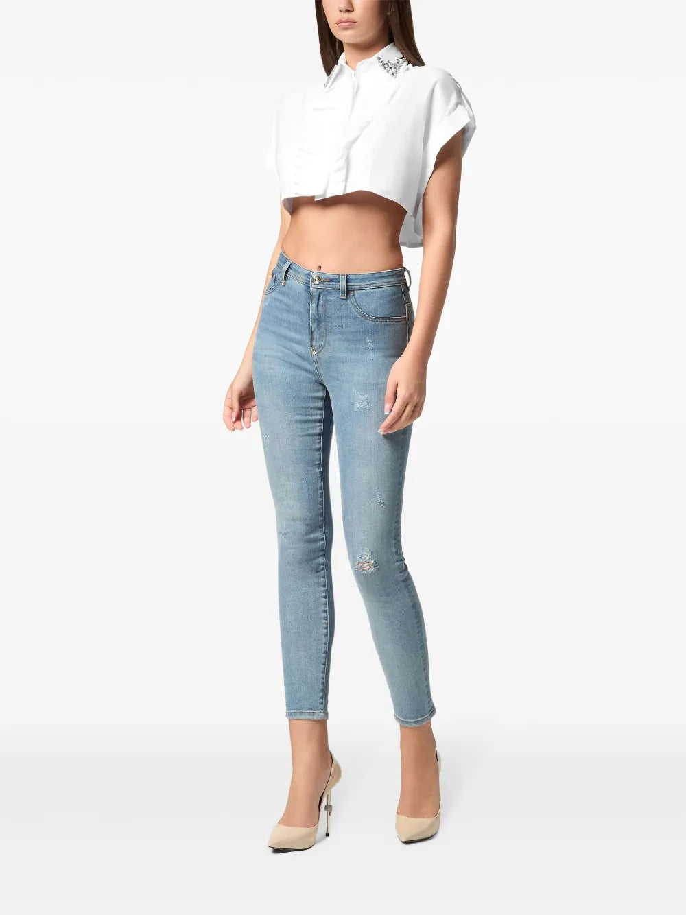 Rhinestoned Cropped Shirt