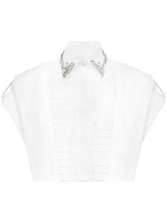 Rhinestoned Cropped Shirt