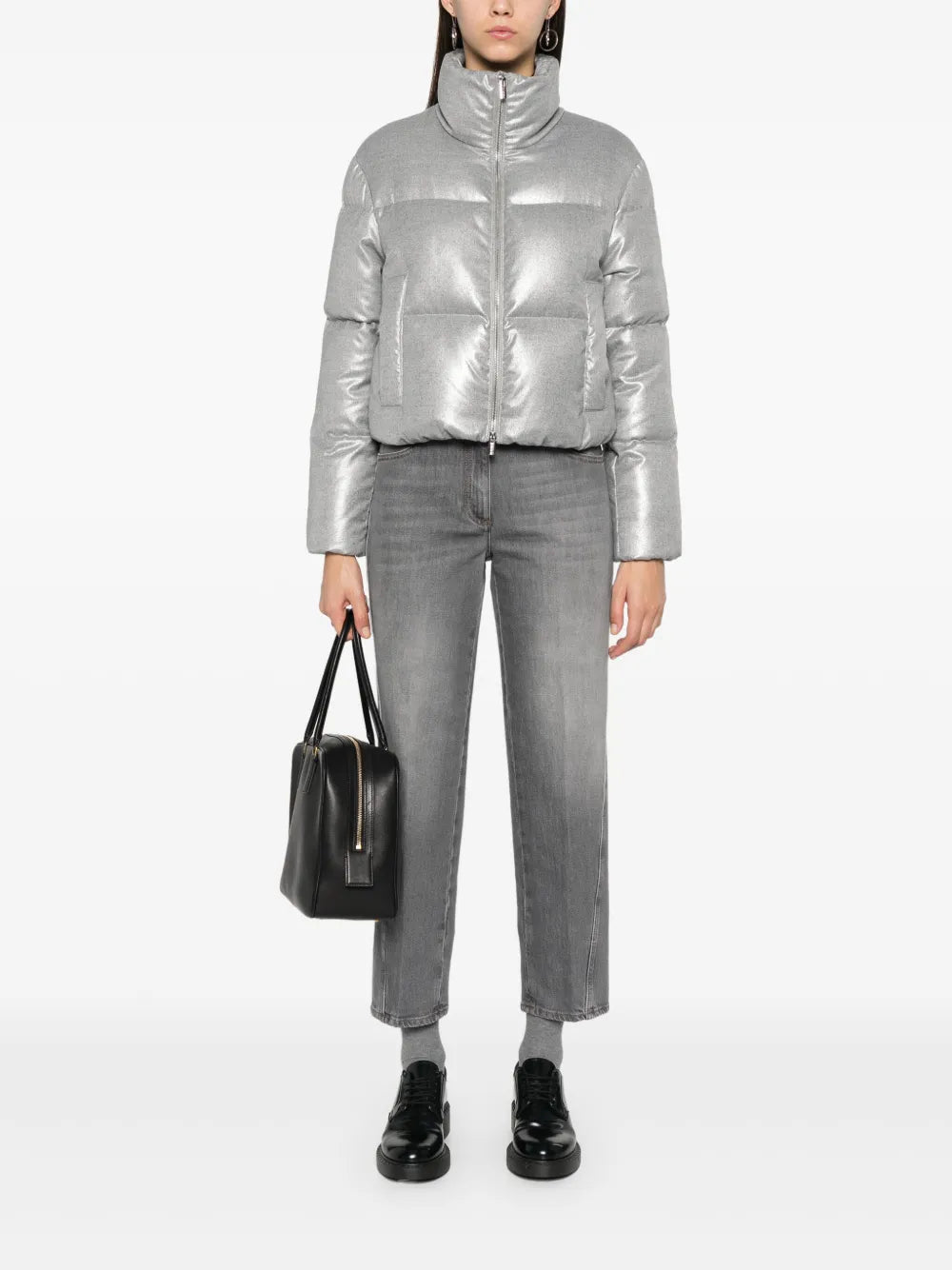 Lamé-Effect Puffer Jacket