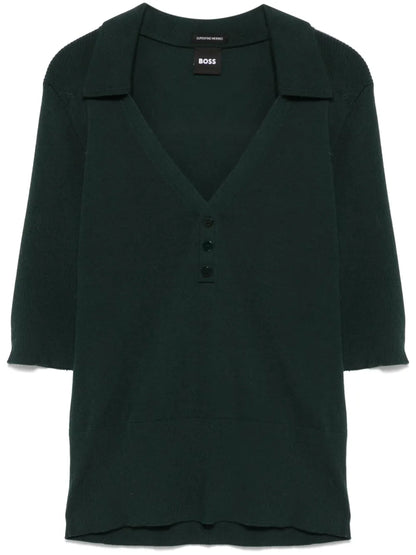 Ribbed-Knit Polo Top