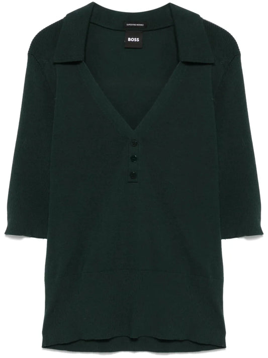 Ribbed-Knit Polo Top