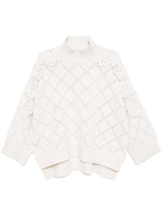 Flower Embellished Knit Sweater