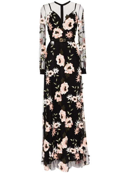 Floral-Embroidered Tulle Dress
