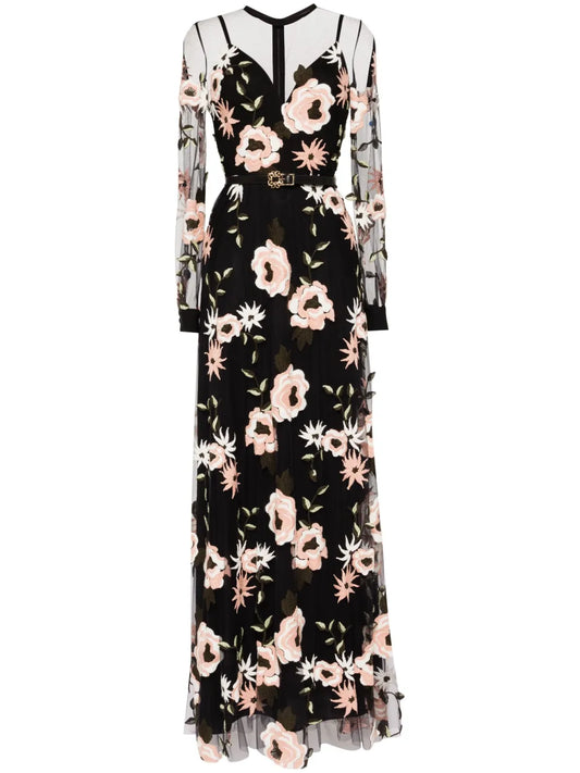 Floral-Embroidered Tulle Dress