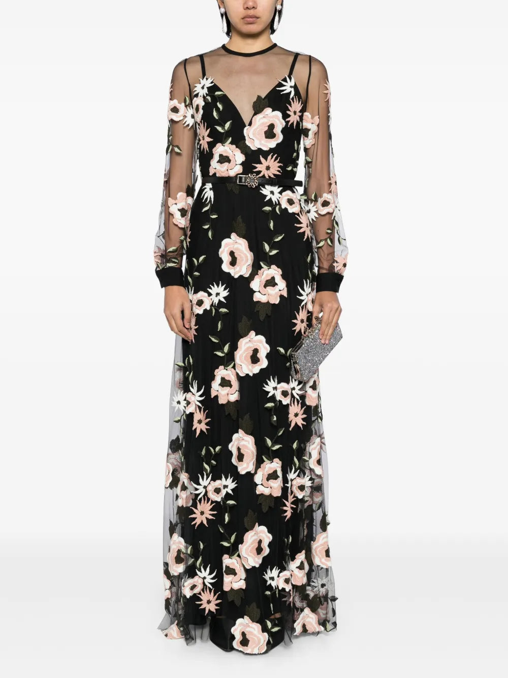 Floral-Embroidered Tulle Dress