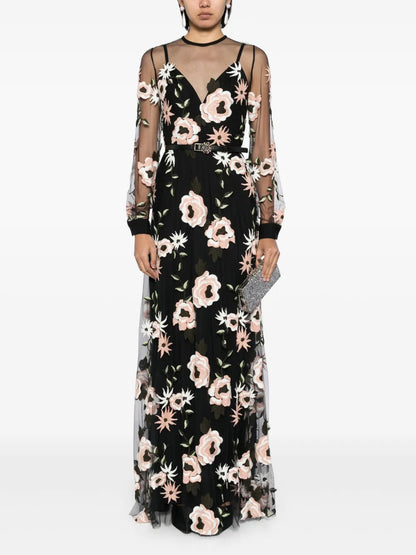 Floral-Embroidered Tulle Dress