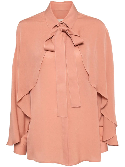 Cape-Effect Silk Shirt