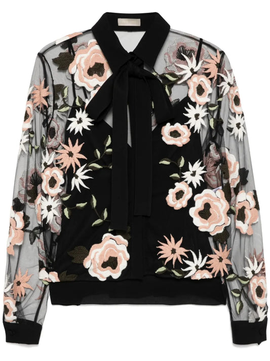 Floral Embroidered Tulle Shirt