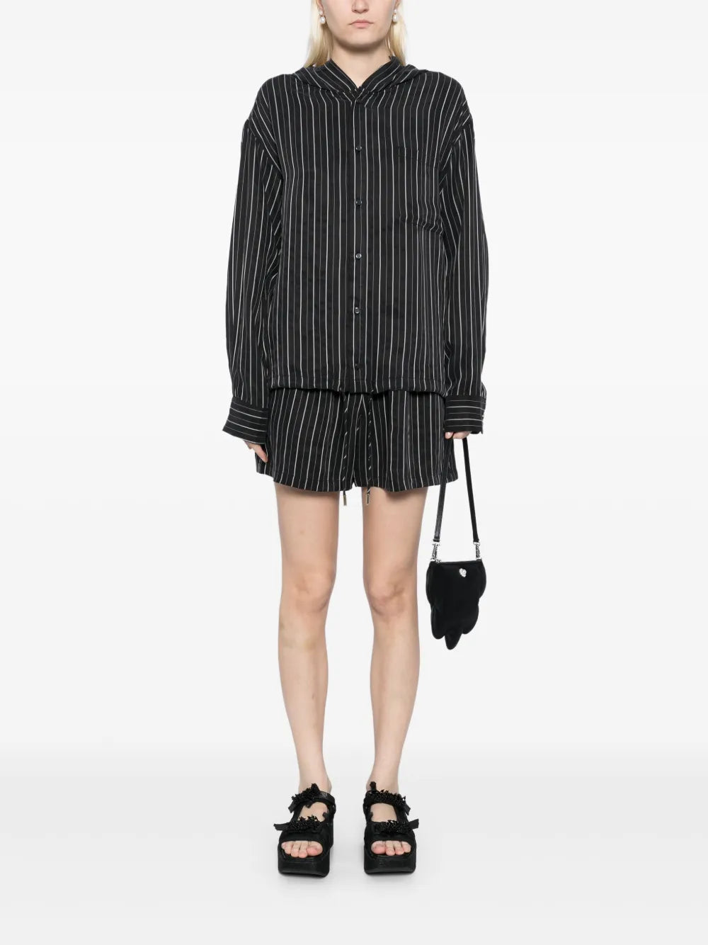 Stripe Hoodie Shirt Shorts Set