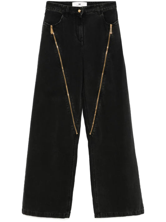Zip-Detail Wide-Leg Jeans