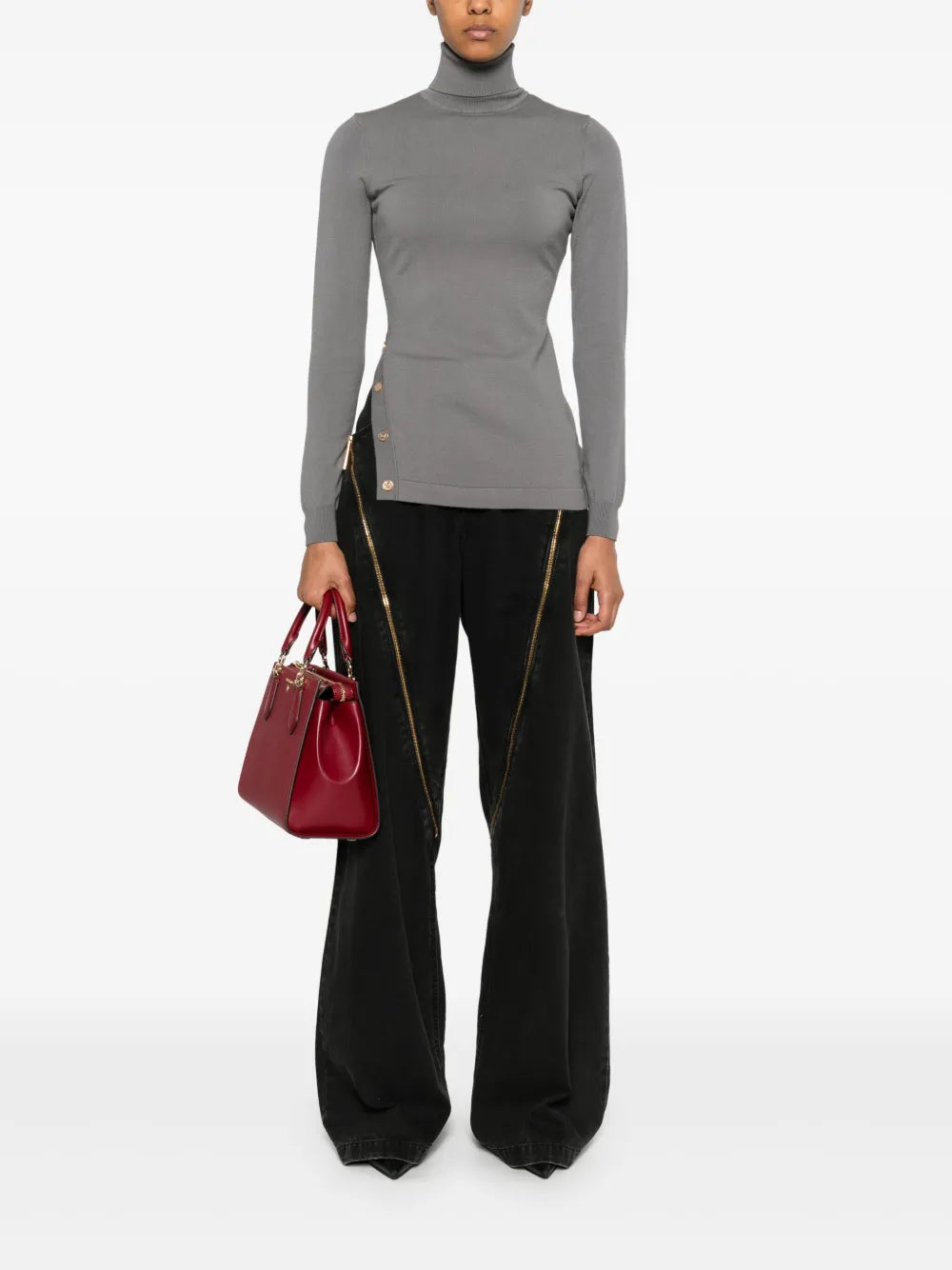 Zip-Detail Wide-Leg Jeans