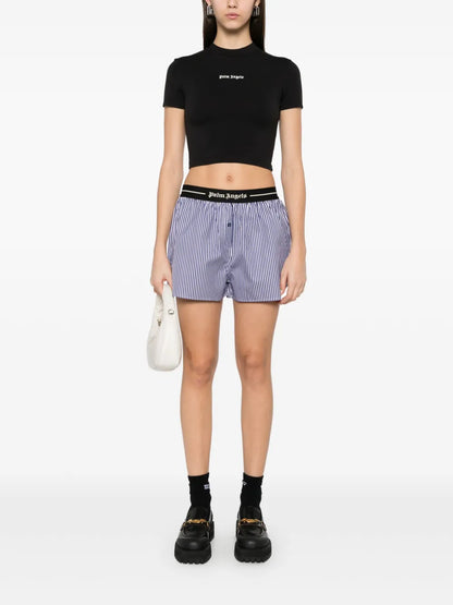 Embroidered-Logo Cropped T-Shirt