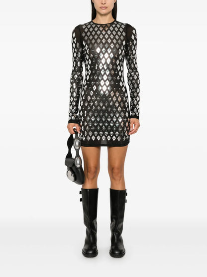 Geometric-Studded Mini Dress