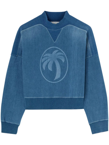 Palm-Print Washed Denim Sweatshirt