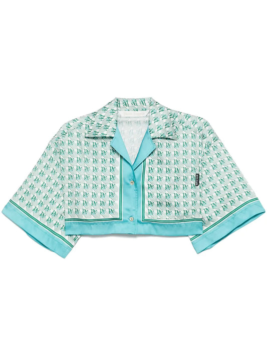 Monogram-Print Cropped Shirt