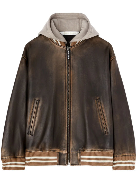 Curved Logo Leather Bomber Jacket