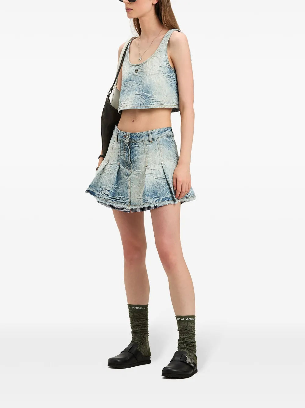 Palms-Jacquard Pleated Mini Skirt