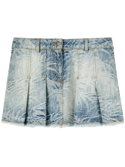 Palms-Jacquard Pleated Mini Skirt