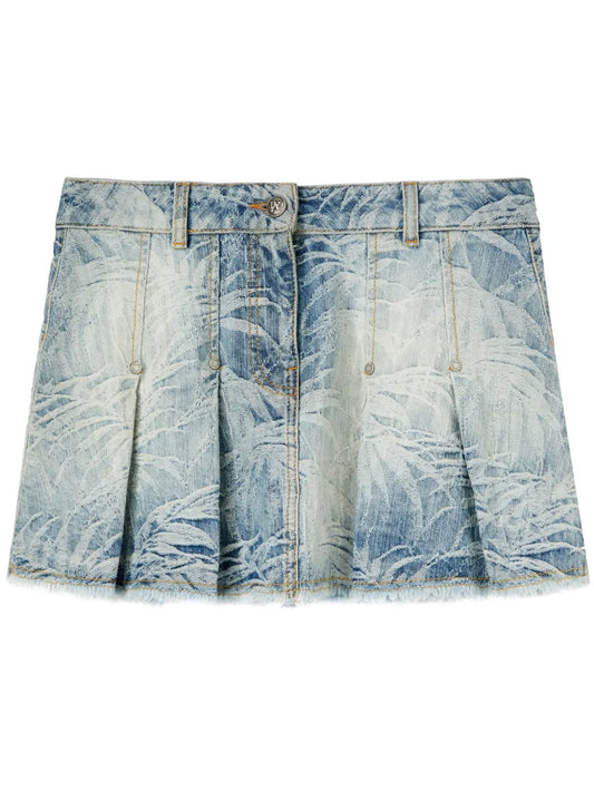 Palms-Jacquard Pleated Mini Skirt