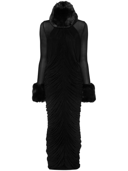 Faux-Fur Trim Maxi Dress