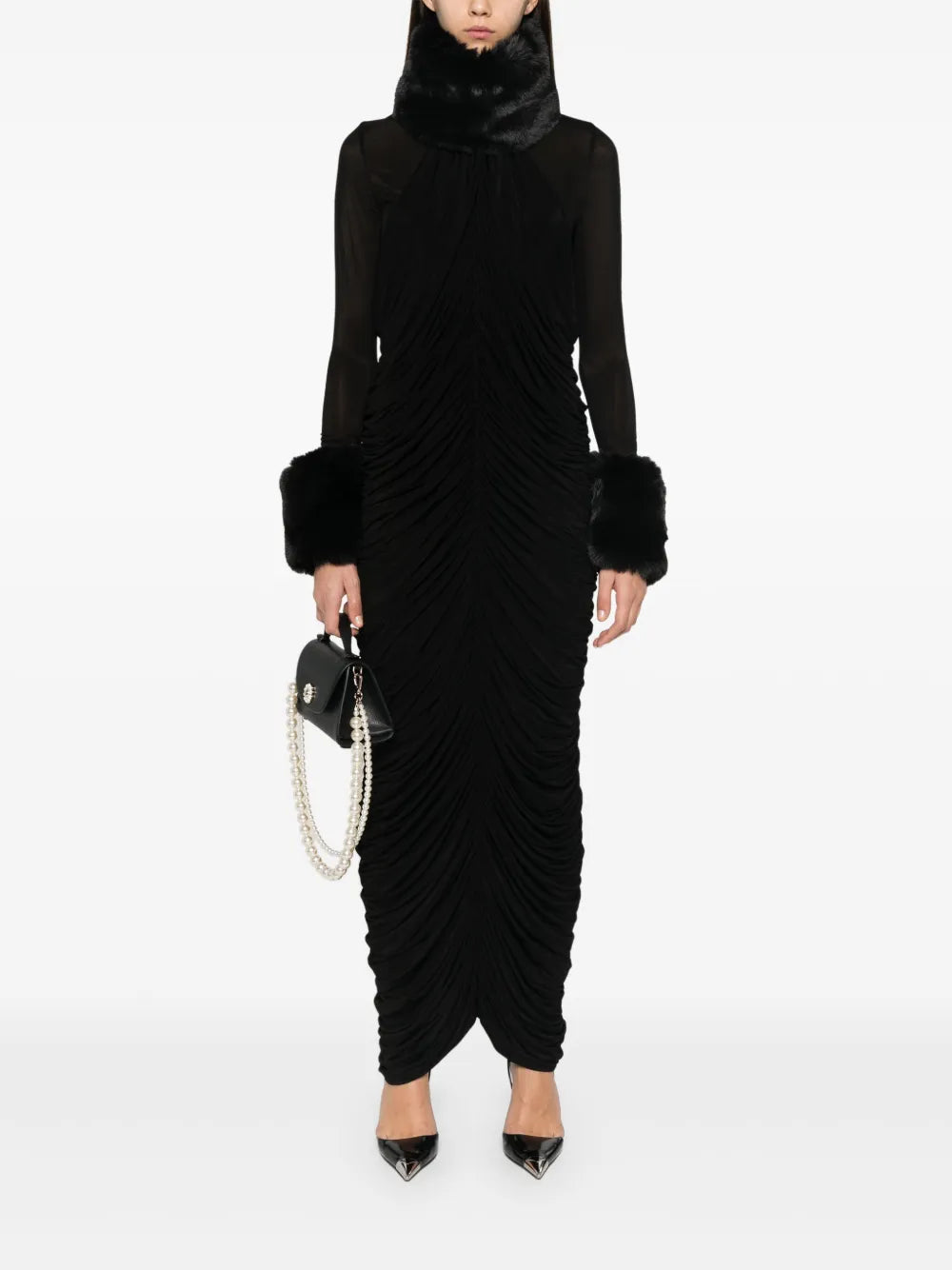 Faux-Fur Trim Maxi Dress