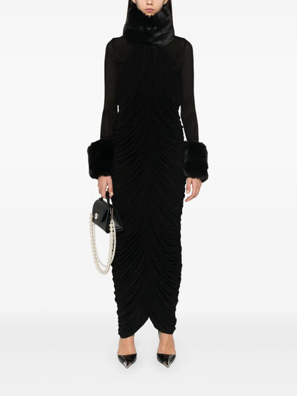 Faux-Fur Trim Maxi Dress